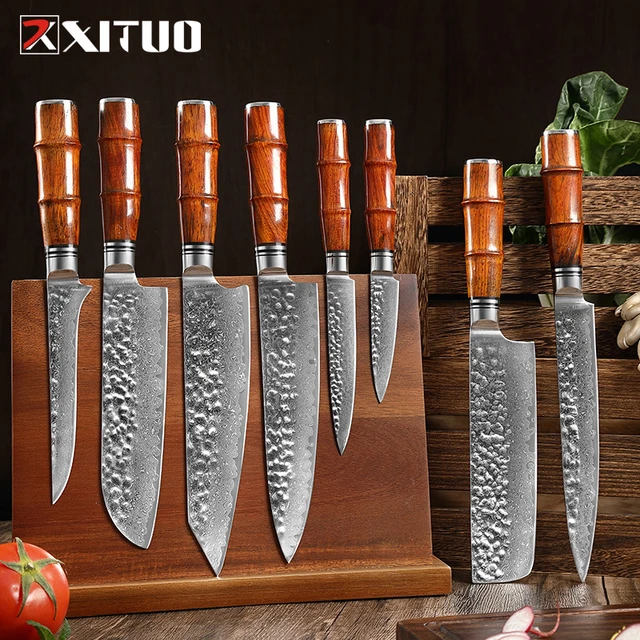 XITUO Forged Hammer mark Damascus Kitchen Knife 1-8 Piece Damascus