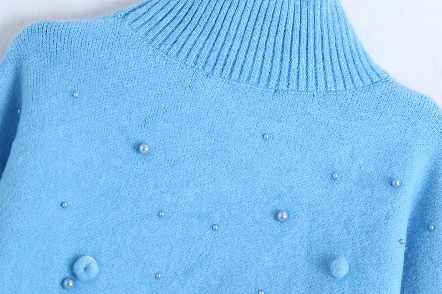 TRAF 2021 Sequin Knitted Sweater Woman Blue Turtleneck Women Sweater Pullover Female Warm Pompoms Long Sleeve Luxury Sweater cropped sweater