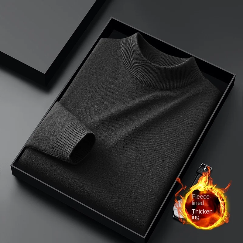 Winter Warm Sweater Men's Fleece-lined Cold-Resistant High-End All-Match Stretch Casual Fashion round Neck Thickened Sweater 4