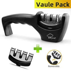 4 - in - 1 Diamond Coated Knife and Scissors Sharpener with Fine Rod and Stainless Steel Blades - As picture (Black Set)