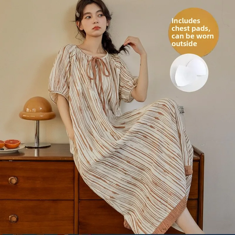 Cloud cotton nightgown [with breast pad] yin 388