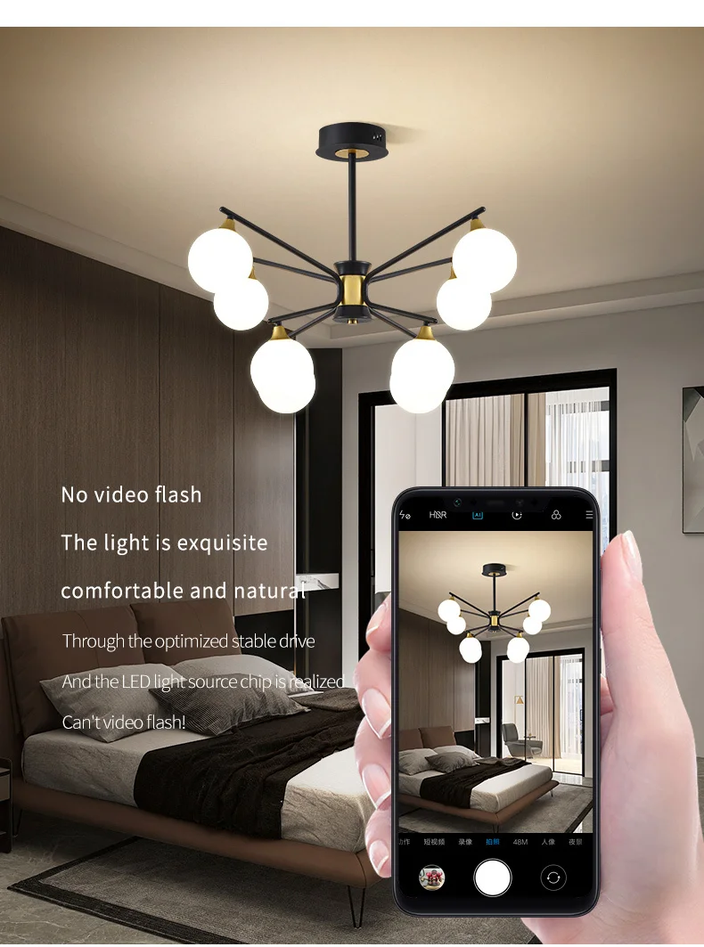 dining room light fixtures Modern light luxury chandelier living room iron glass creative simple bedroom multi-head pendant lamp led chandelier