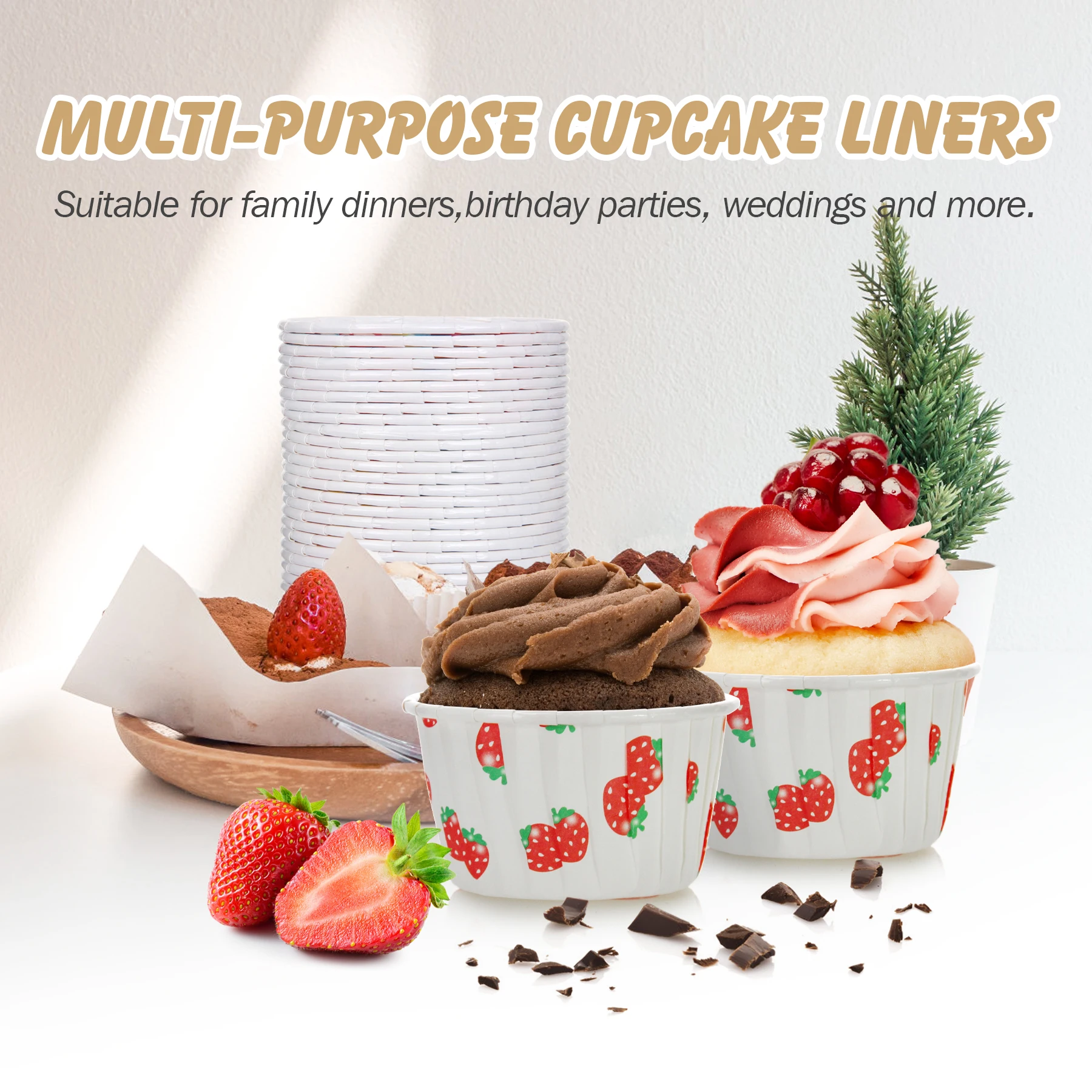 Hot 50Pcs Large Muffin Strawberry Cupcake Liner Cake Wrappers Baking Cup Tray Case Cake Paper Cups Pastry Tools Party Supplies