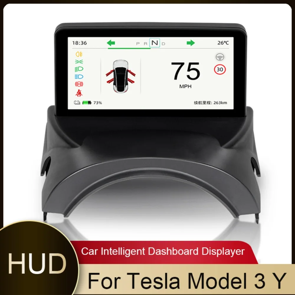 

HUD 4.6'' Screen For Tesla Model 3 Y Dashboard Instrument LCD Information Displayer Digital Head Up Display Speedometer Meter