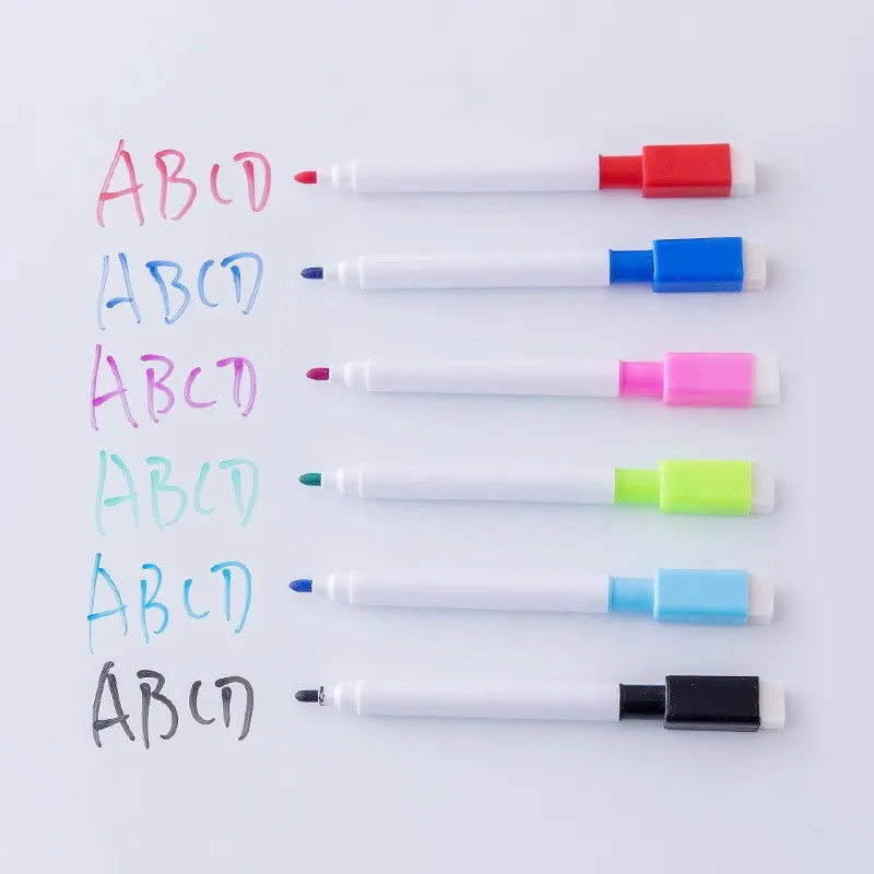 6 Stuks Borstel Whiteboard Marker Pennen Board Dry-Erase Pen Met Gum Markers Schrijven Waterkleur Briefpapier Benodigdheden (Geen Magnetisch)