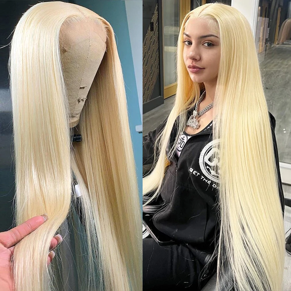 

613 Honey Blonde Bone Straight Lace Front Wig Human Hair For Women Brazilian Colored Remy 30 34 Inch 13x6 Hd Lace Frontal Wigs