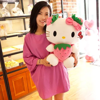 Kawaii Sanrio Hello Kitty Plush Stuffed Toy Strawberry KT Cat Pillow Doll Children's Birthday Gift Home Decoration Animal Doll 6
