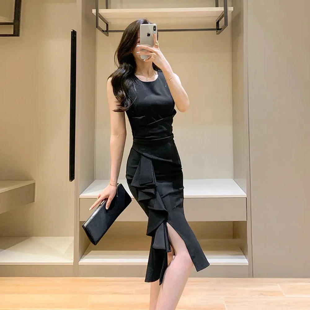 Summer New Fashion Korean Style Sleeveless White D...