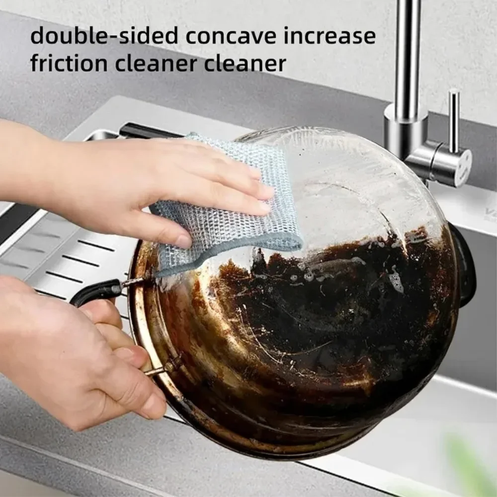 LeMeenQ Thickened Magic Cleaning Cloth Non-Scratch Double-layer Iron Microfiber Mesh Dishrag Washing Pot Rags Kitchen Dishcloths 3