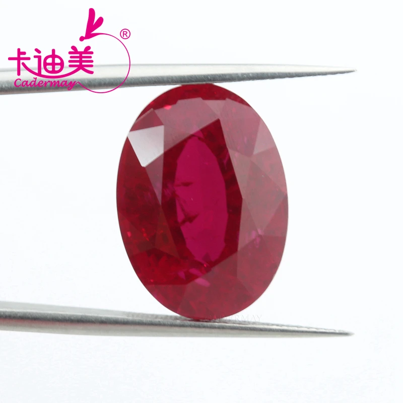 

CADERMAY Oval Shape Lab Grown Synthetic Pigeon Blood Red Ruby Loose Stone With Cracks And Inclusion GRC Beads For Jewelry Making