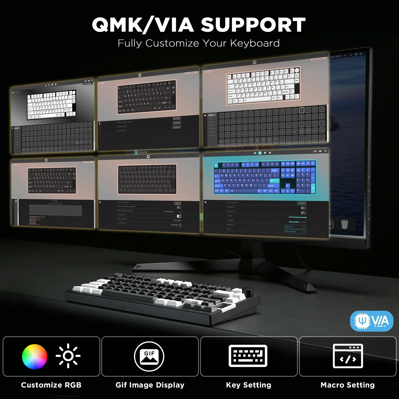 アルミニウム製ゲーミングキーボード,ワイヤレス,qmk,YUNZII-AL80