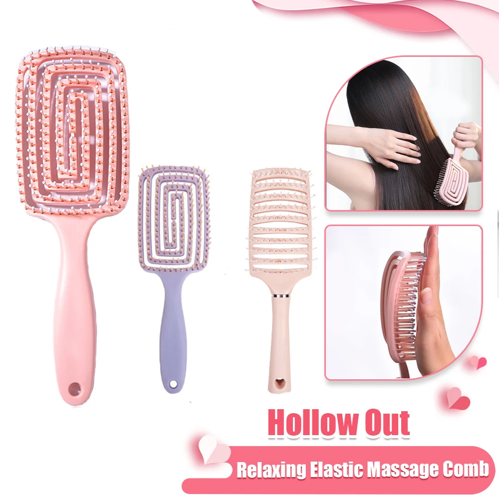 Relaxing Elastic Massage Comb Hollow Out Hair Brush Scalp Massage Combs Hair Styling Detangler Fast Blow Drying Detangling Tools