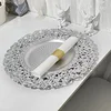 13inch Luxury Hollow Flower Tray Plastic Home Dining Plate Wedding Dessert Cake Tray Western Steak Kitchen Dish Charger 100pcs 1