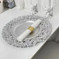 13inch Luxury Hollow Flower Tray Plastic Home Dining Plate Wedding Dessert Cake Tray Western Steak Kitchen Dish Charger 100pcs 1