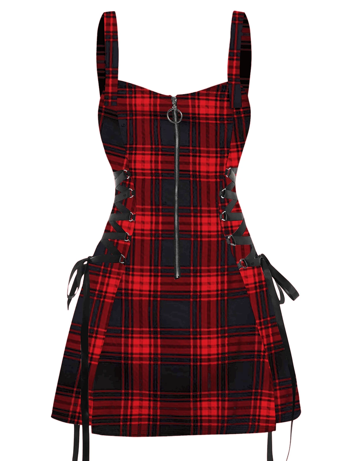 Dressfo 2025 Women's Summer Dresses Retro Plaid Print Lace Up Dress O Ring Half Zipper Adjustable Buckle Strap Sleeveless Dress S3d7cfdcb086c4f8e83c0739bf569fbceM