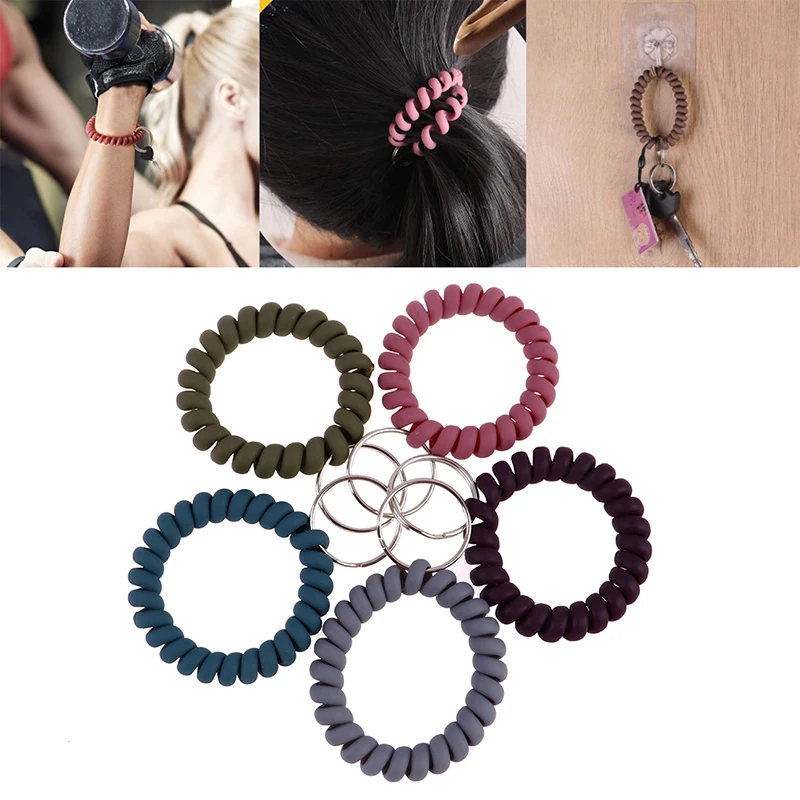 6Pcs Multipurpose Wrist Keychain Coil Plastic Spiral Keychain Holder