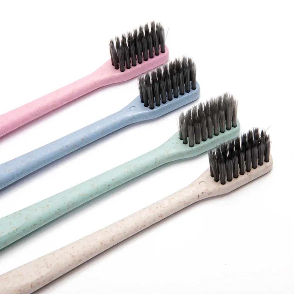 4Pcs 대나무 숯 칫솔 밀짚 친환경 부드러운 강모 여행용 홈 구강 위생 밀짚 칫솔