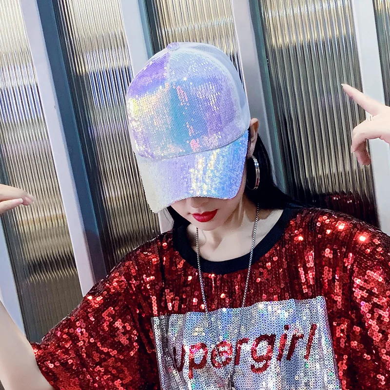 여성용 용수철 자외선 차단 야구 모자, 여성용 햇빛가리개 모자, 스팽글 메쉬 모자, 통기성 힙합 패션, 화이트 블랙 블링