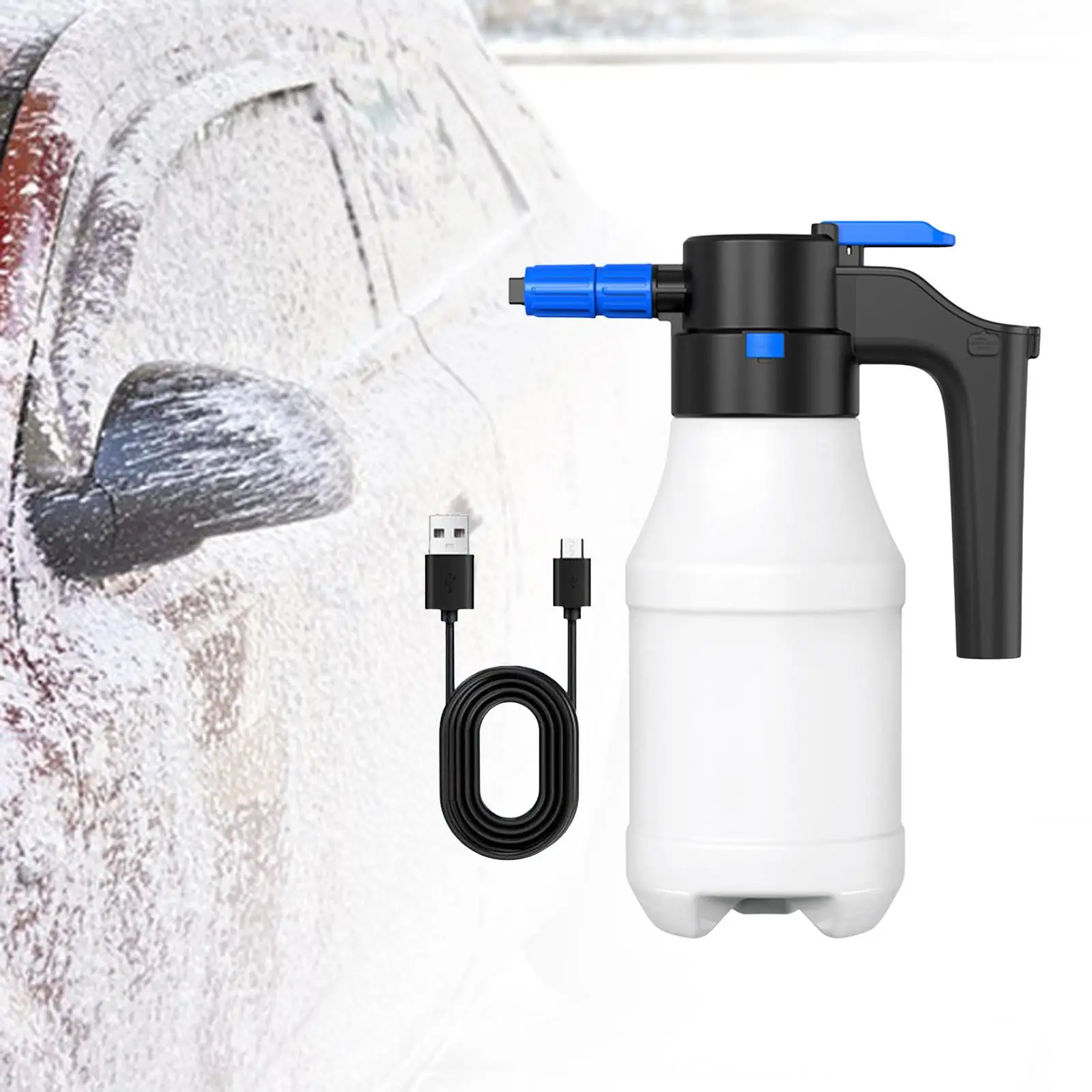 1.5L Electric Pressurized Foam Sprayer USB Rechargeable Sprayer for Car Washing Bathroom Cleaning Watering Garden Plants