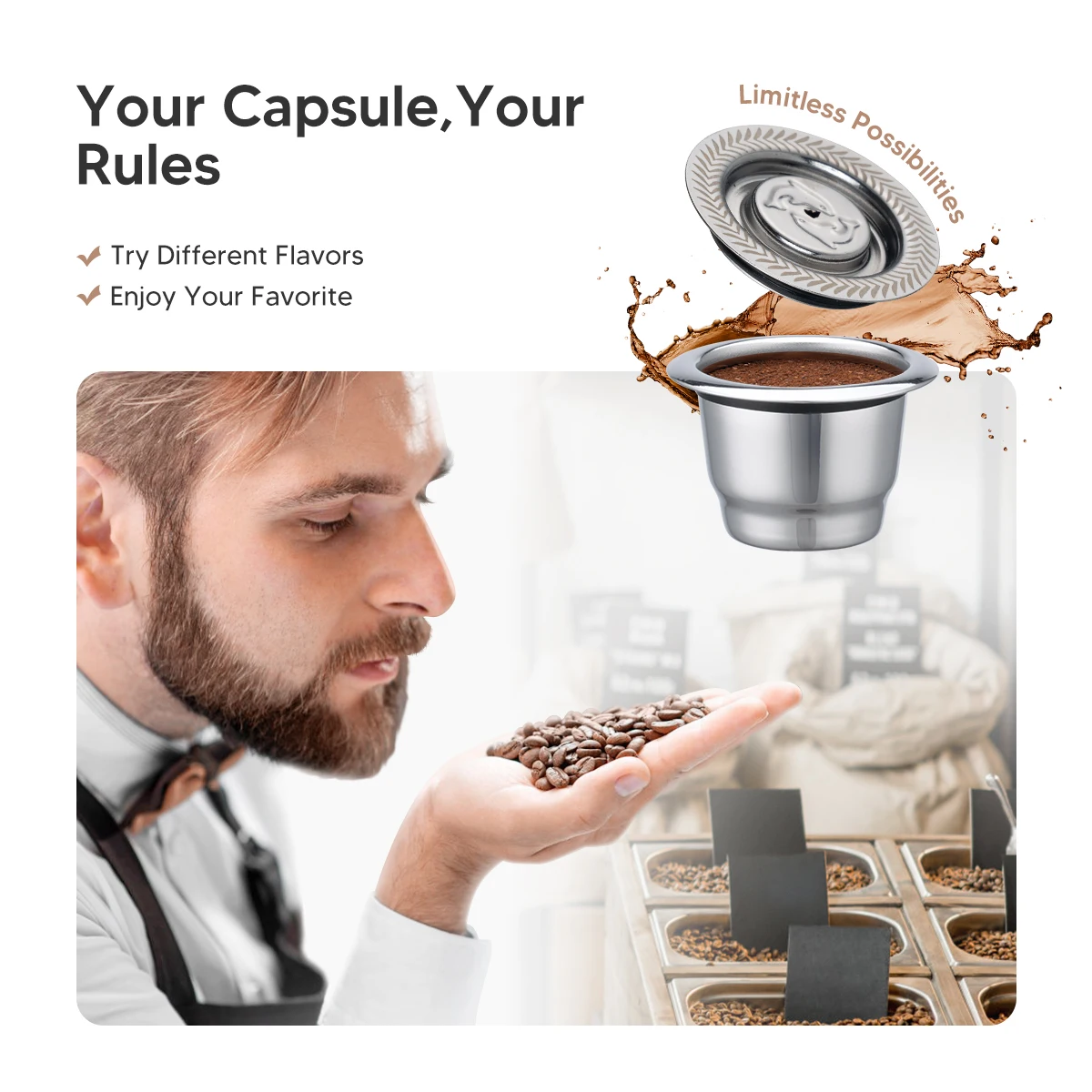 Stainless Steel Reusable Coffee Capsules Fit For Nespresso Capsules OriginalLine, Metal Refillable Espresso Coffee Filter Pods