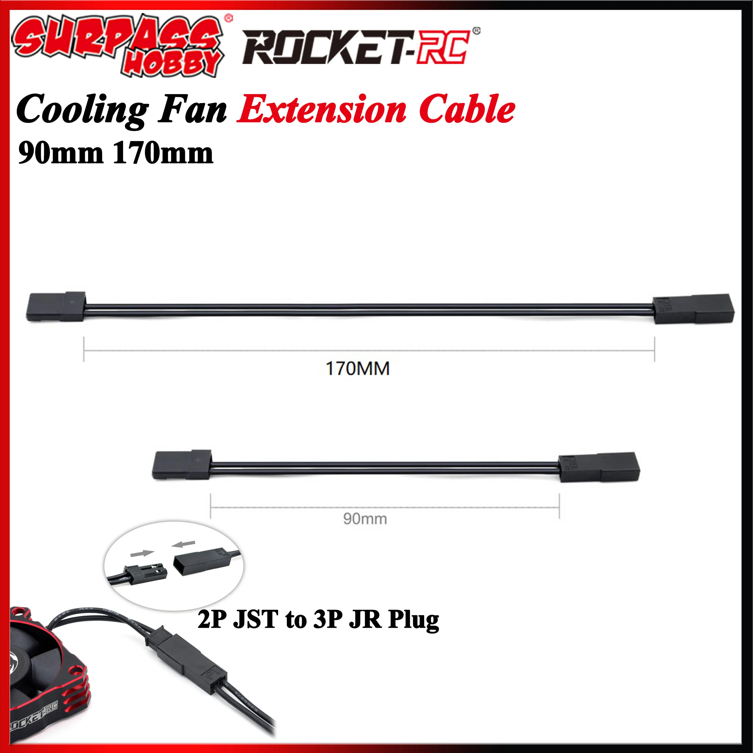 1/2/5PCS 90mm 170mm Motor Cooling Fan Extension Cord Cable 26AWG Silicone Wire 2P JST to 3P JR Plug for RC Car Truck Plane ESC 1