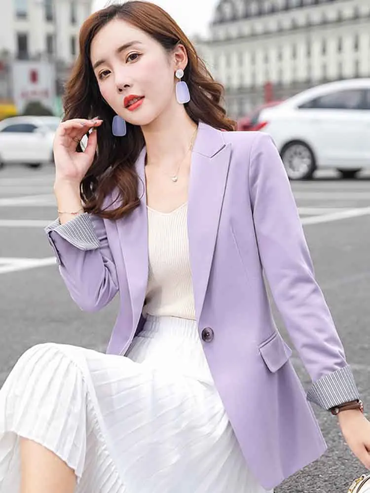 Single Button Blazer Casual Fashion Style Jacket Office Lady Coat Wear with Two Pockets