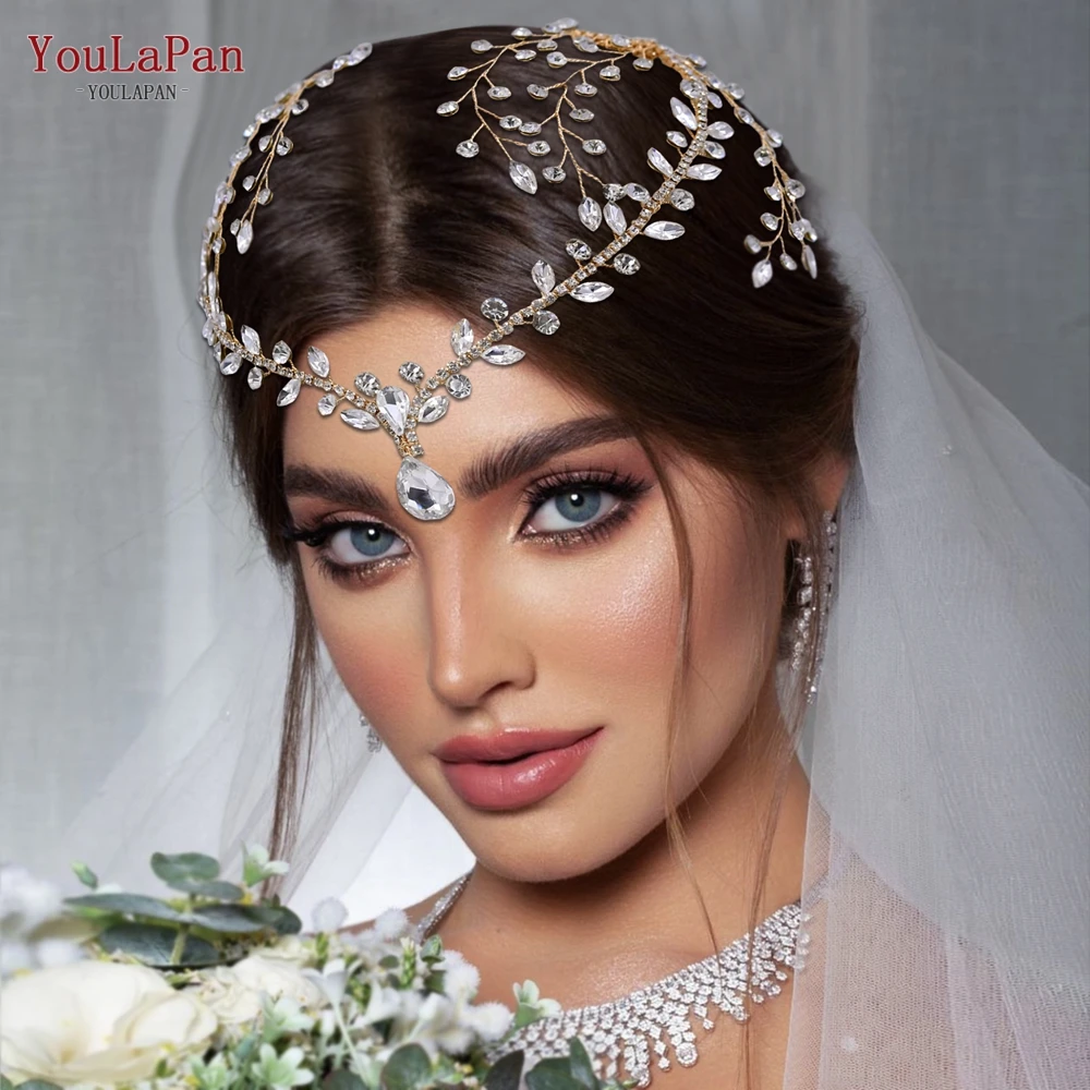 

YouLaPan Forehead Head Chain for Women Brides Crystal Headband with Combs Party Wedding Hair Accessories Bridal Headpiece HP466