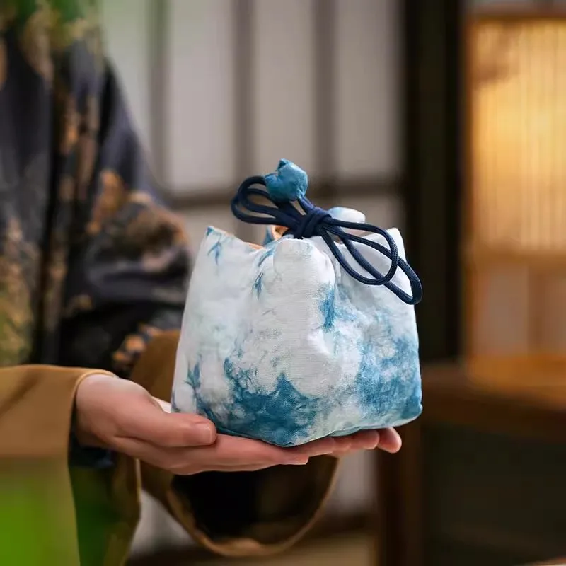 Chinese Zen Style Handmade Tie-Dye Tea Cup Pouch - Thickened Portable Storage Bag for Zisha Teapot & Fast Tea Set