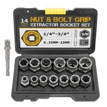 

14pc Removal Socket Tool Nut and Bolt Extractor Damaged Screw Remover Impact Socket Tool 3/8 Inch