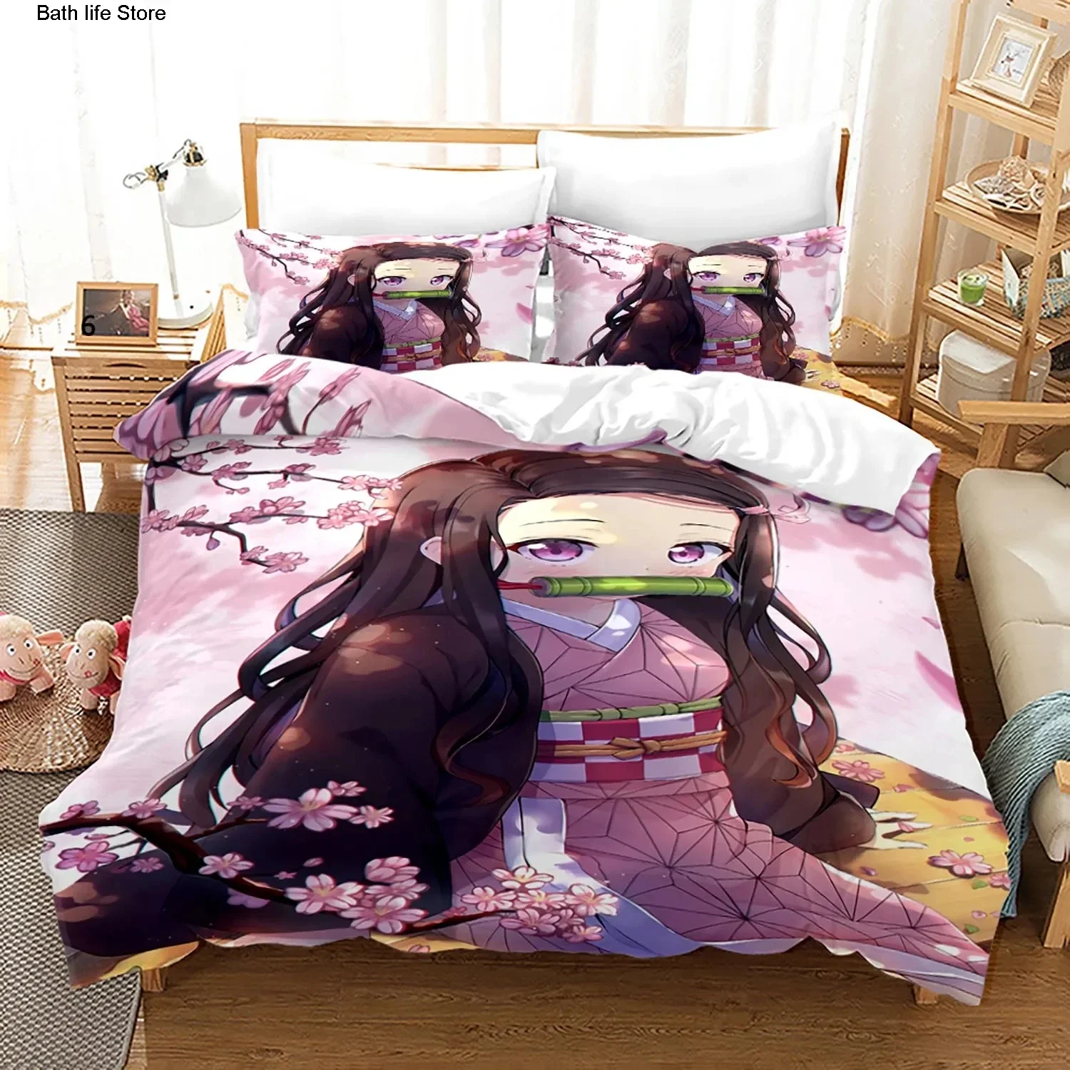 Twin Single Queen King Full Size Duvet Cover Hot Kamado Nezuko Bedding Sets Anime Demon Slayer Bedspread for Teens Girls Fashion 2