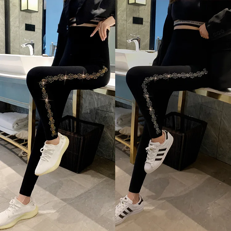 Modal Leggings for Women New Spring Summer Ankle-length Bottoming Pants  High Waist Shiny Hot Drilling Stretch Skinny Legging