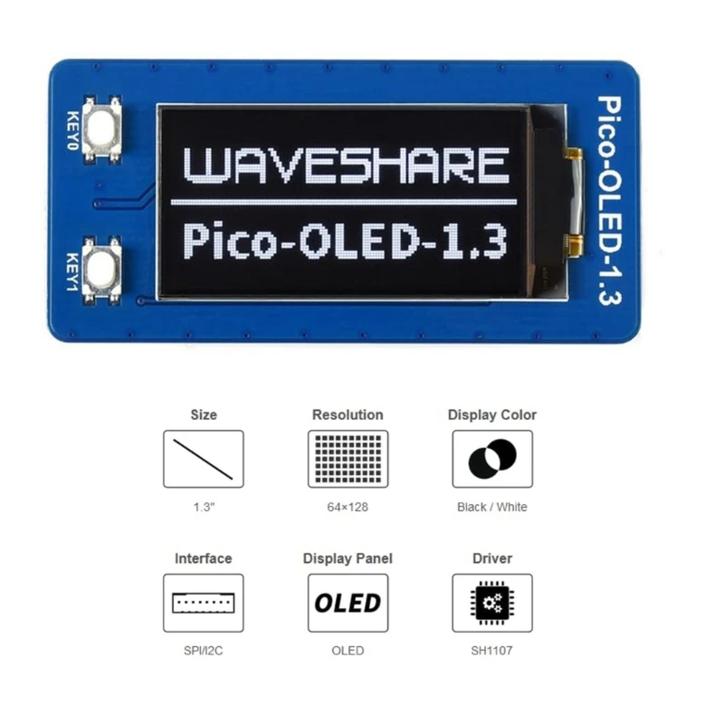 

Для материнских плат Raspberry PiPico Series с Oled-дисплеем 1,3 дюйма используются 4-проводные интерфейсы Spi и I2c с широкой совместимостью