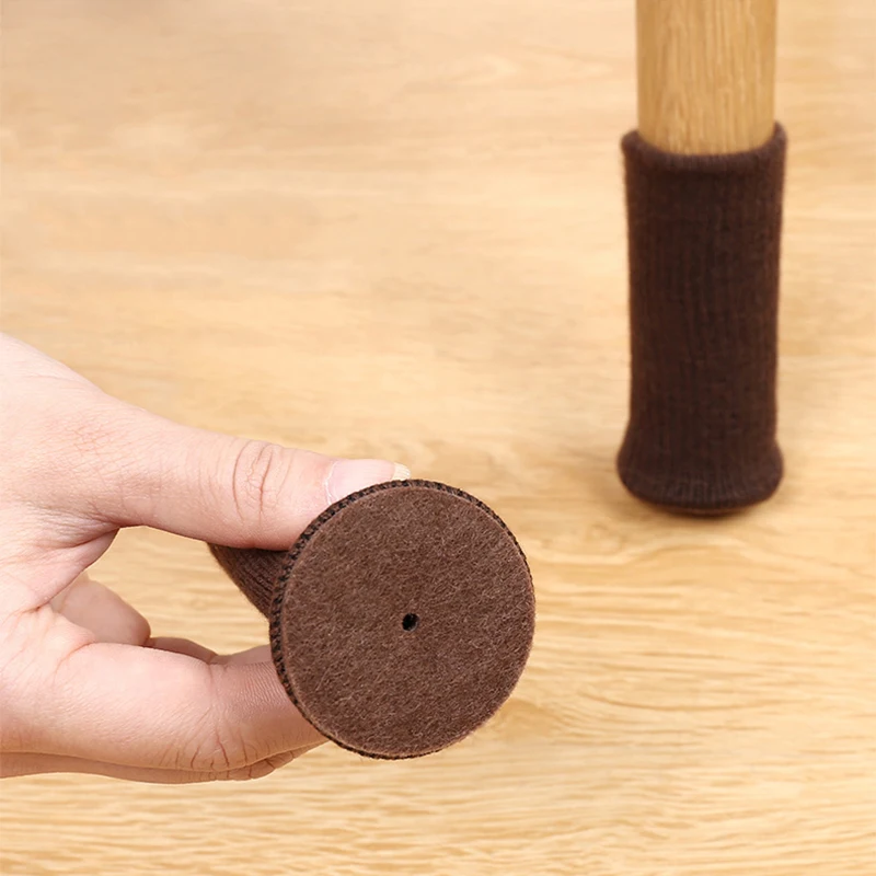 16PCS Knitted Silicone Table Chair Leg Socks Floor Protectors Non Slip Pads Furniture Feet Booties Cover Caps Brown Home Decor