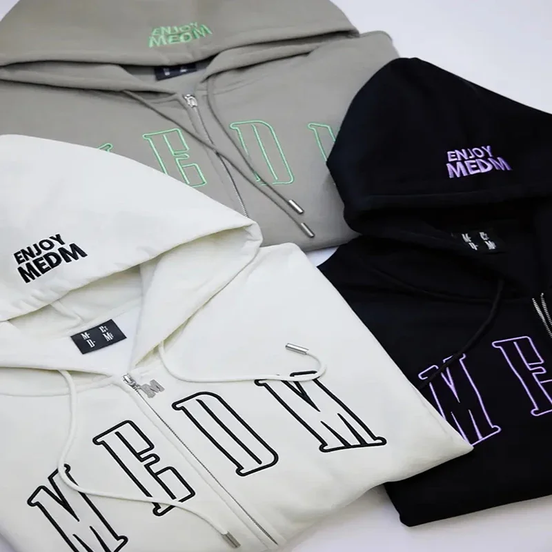 

2023 MEDM Plus Fleece Hooded Cardigan Hoodie Autumn and Winter Loose Zipper Coat with Hat All The Trend Spring and Autumn