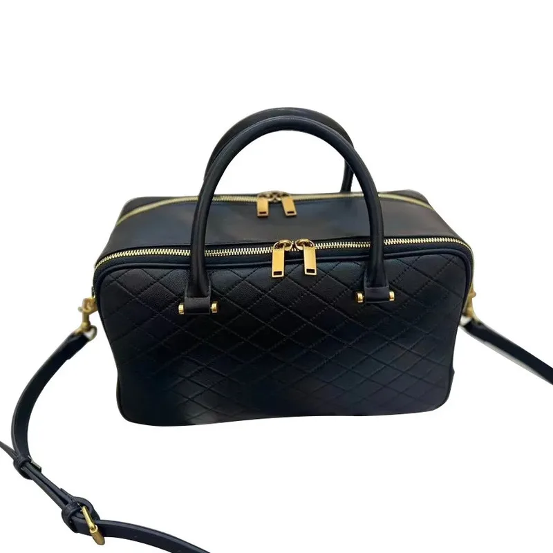 YS High-Capacity Boston Bowling Diamond Grid Women's Deluxe Sheepskin One Shoulder Carrying Crossbody Bag