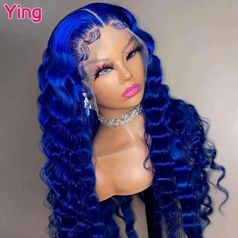 Gemstone Blue Colored 12A Deep Wave 13x4 13x6 Lace Frontal Human Hair Wig human hair wig lace front wigs Pre Plucked Brazilian Remy 4x4 5x5 Lace Closure Wigs
