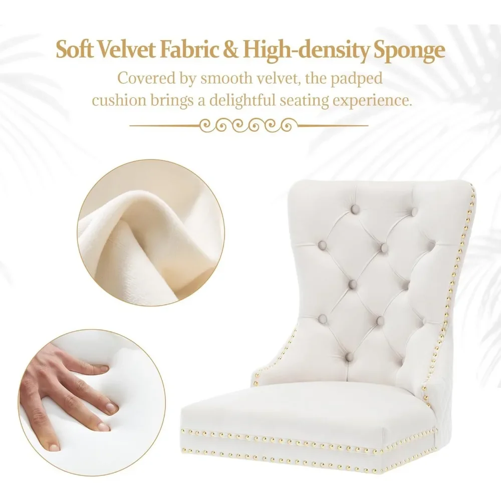 Dining Room Chairs Set of 2,Tufted Upholstered Back Lion Pull Ring, Elegant Rhomboid Pattern Nail Head Trim, Armless Chairs 4