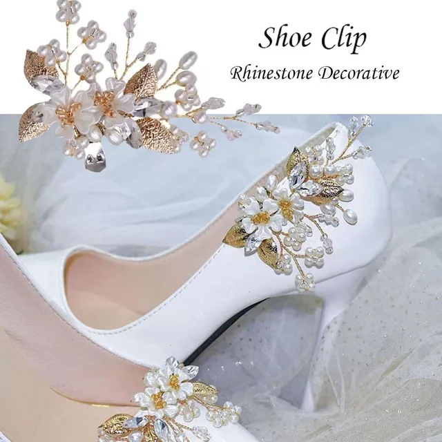 2 Fermagli Per Scarpe Con Perle E Decorazione Floreale - Per Scarpe Da Sposa, Eventi E Feste, Stile Noeud Papillon - Foto 8