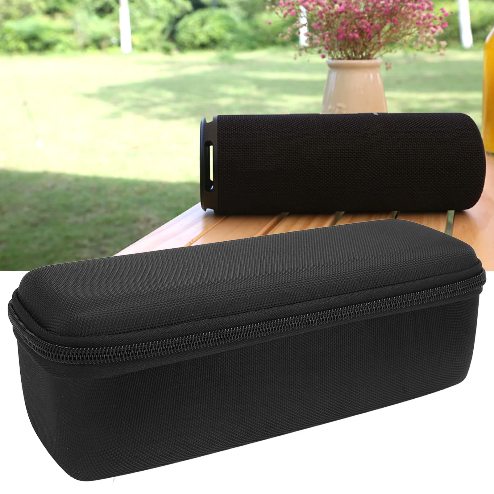 Bluetooth Speaker Carrying Bag Soft EVA Lining Drop Resistant Speaker Travel Hard Case Zip Closure with Mesh Pocket for Outdoor