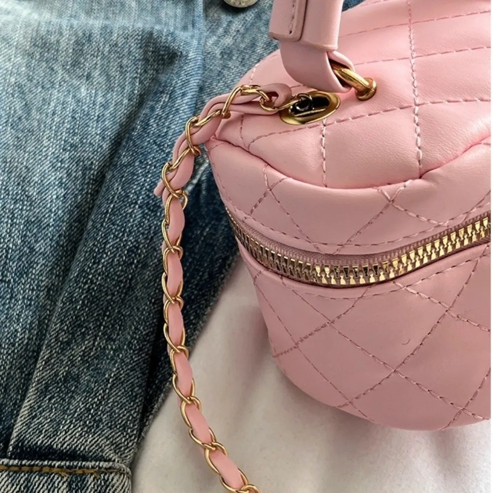 Mini Diamant-Gesteppte Leder-Bucket-Bag Mehrfarbig mit Goldkette Schulterriemen Crossbody-Tasche Karomuster – Detail 14