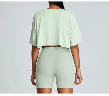 SHINBENE Breathable Quick-drying Yoga Clothes Women's Loose Running Casual Fitness Tops Sports Short-sleeved T-shirt 3