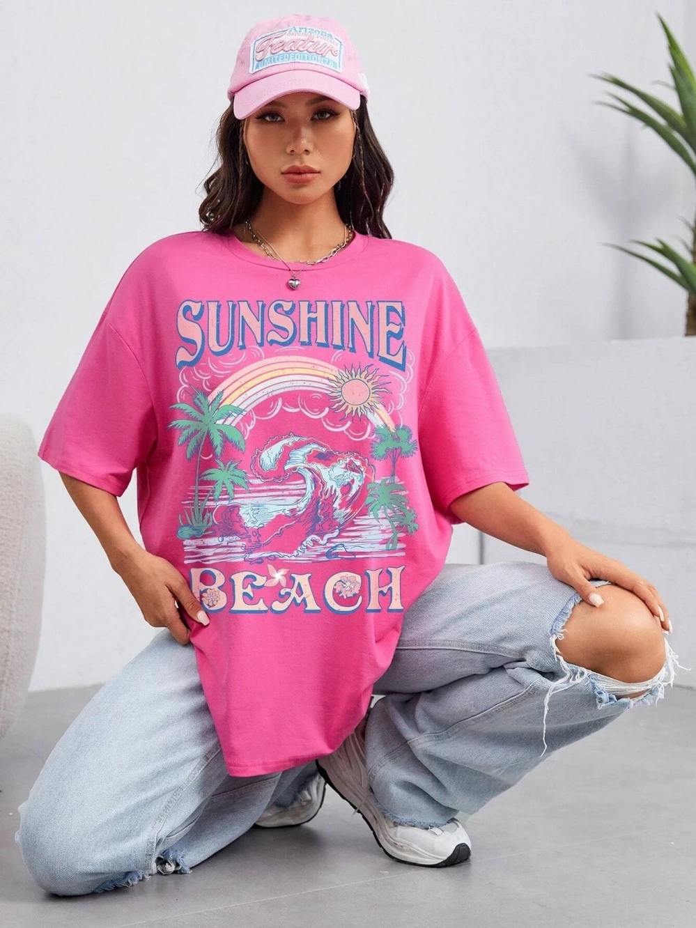 Sunshine Beach Warm Summer Waves Printing Tshirt Women Fashion Cool T Shirt Cotton Oversized T Shirt Breathable Short Sleeve