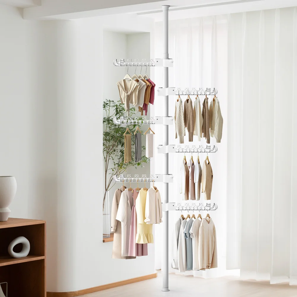 Telescopic Laundry Tension Adjustable Pole Corner Clothes Hanging Drying Rack Standing Clothes Rack for Hanging Suits Clothing