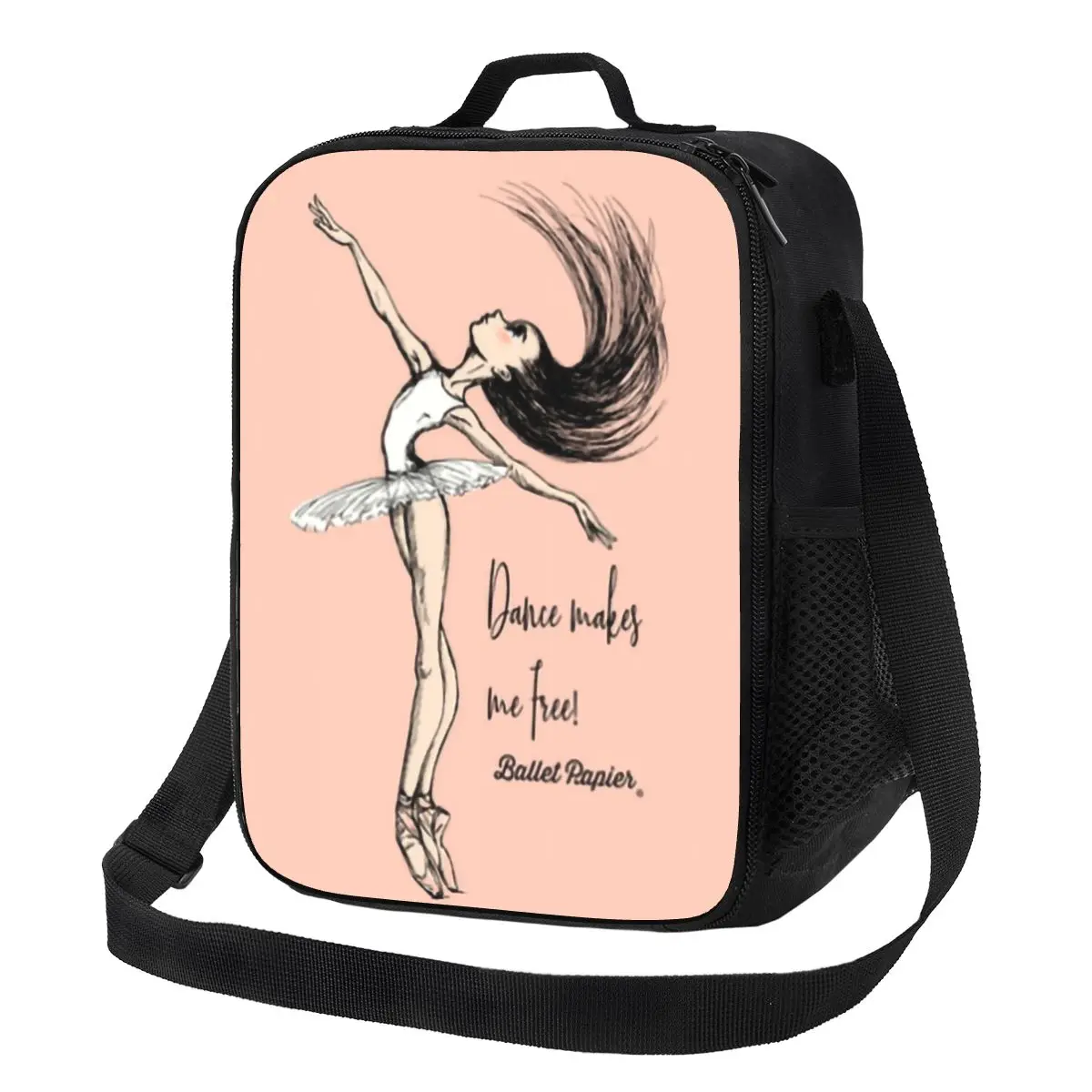 Ballet Dance Makes Me Free Insulated Lunch Tote Bag for Ballerina Dancer Portable Thermal Cooler Food Bento Box School