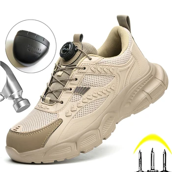 Rotating button Safety Shoes Men Steel Toe shoes Work Sneakers Fashion Indestructible shoes non-slip Protective Shoes Size 36-48