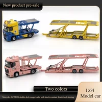 1:64 Scale Model Car Alloy Diecast Benz Unique Model × Tiny Double Decker Car Trailer LHD Diecast Model Car for Girl Boy Gifts 1