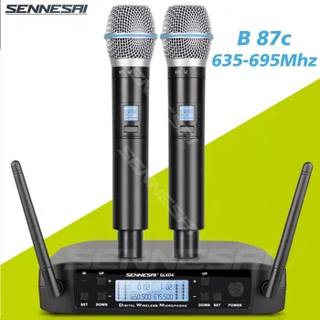 고품질! GLXD4 B87c 무선 마이크, 2 채널 UHF 전문 마이크, 동적 휴대용 금속, 파티 노래방 교회용