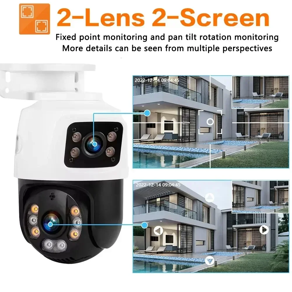 Xmeye 10CH POE 안전 시스템, 6MP 듀얼 렌즈 PTZ 카메라 포함 - 실외 자동 추적 4K NVR 키트 컬러 야간 투시경