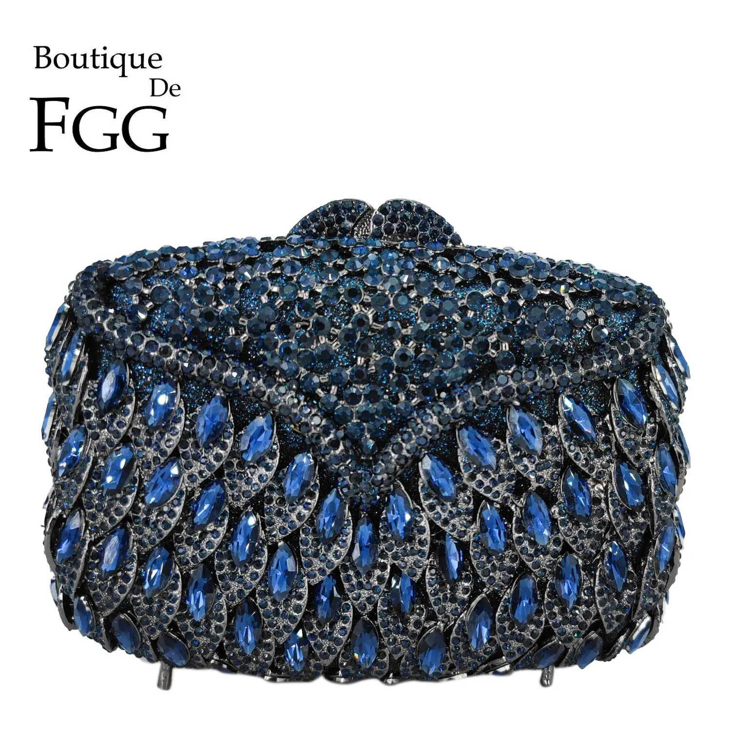 

Boutique De FGG Elegant Navy Blue Women Crystal Clutch Evening Bags Gala Dinner Party Ladies Minaudiere Bridal Handbag and Purse