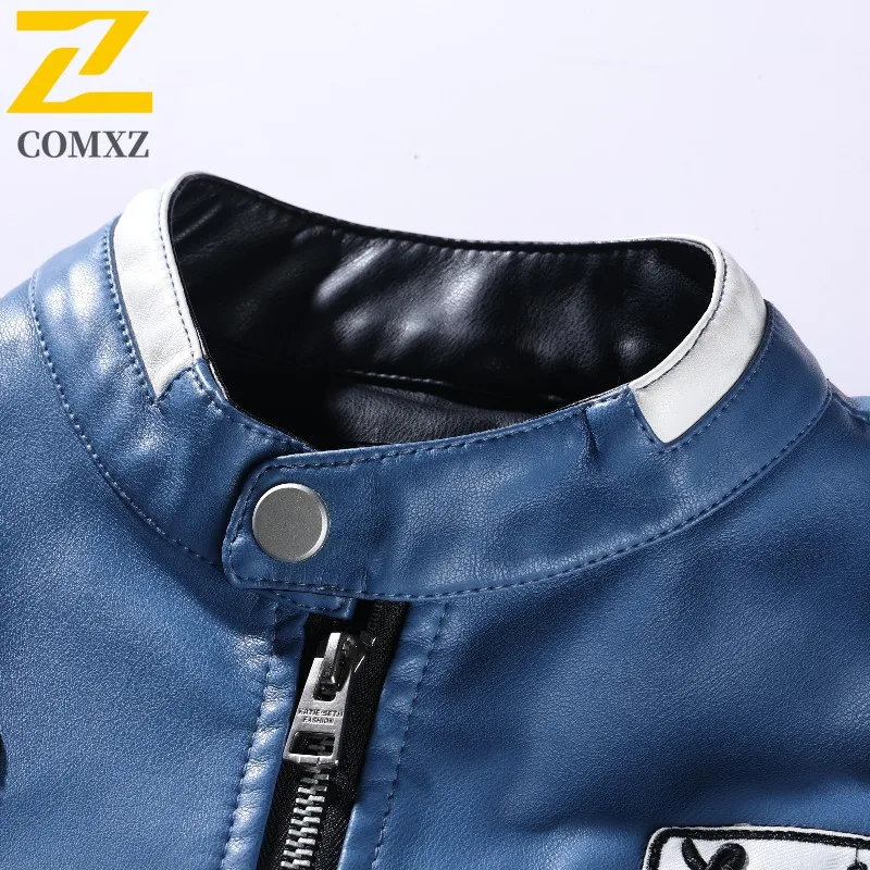 COMXZ Men Retro Leather Jacket Premium Lapel Outdoor Travel Motorcycle Coat American Style Fashion Lightweight Autumn Clothes